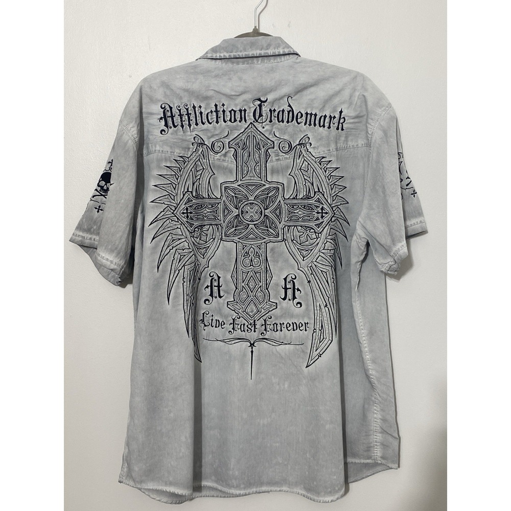Affliction Black Premium Live Fast Shirt Mens 2XL Black Embroidered Y2K Grunge